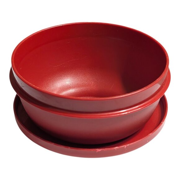 VTG Red TUPPERWARE Seal N Serve Bowl #1436 w/ Lid 1437-18 Container USA - Picture 2 of 6